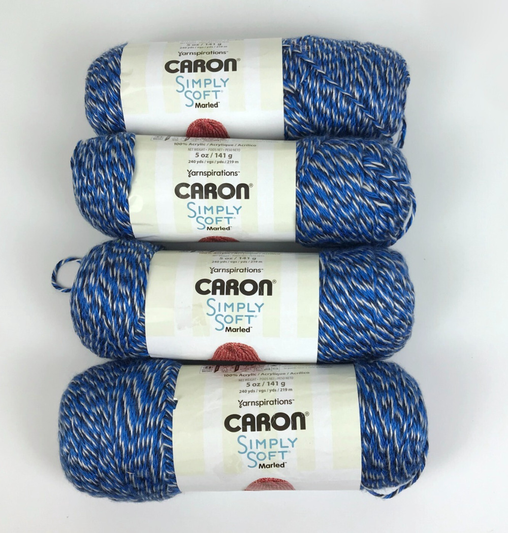 Caron Simply Soft Marled Yarn Royal Blue Marl 5 oz 240 yds - Lot of 4
